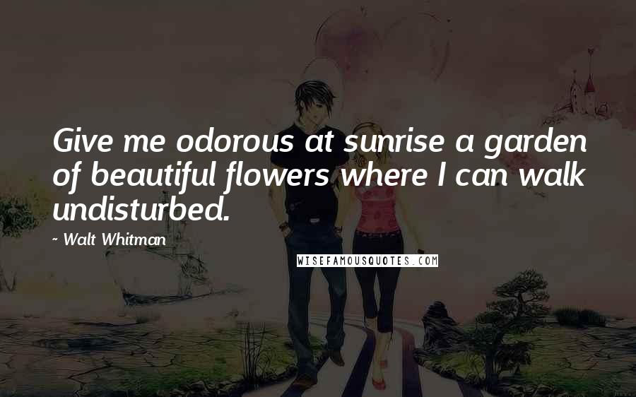 Walt Whitman Quotes: Give me odorous at sunrise a garden of beautiful flowers where I can walk undisturbed.