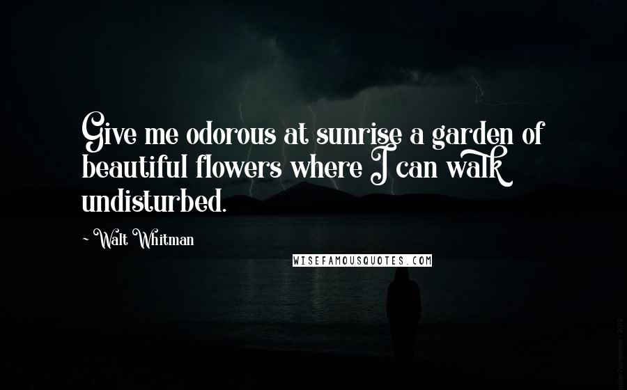 Walt Whitman Quotes: Give me odorous at sunrise a garden of beautiful flowers where I can walk undisturbed.