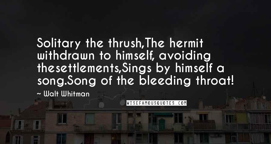 Walt Whitman Quotes: Solitary the thrush,The hermit withdrawn to himself, avoiding thesettlements,Sings by himself a song.Song of the bleeding throat!