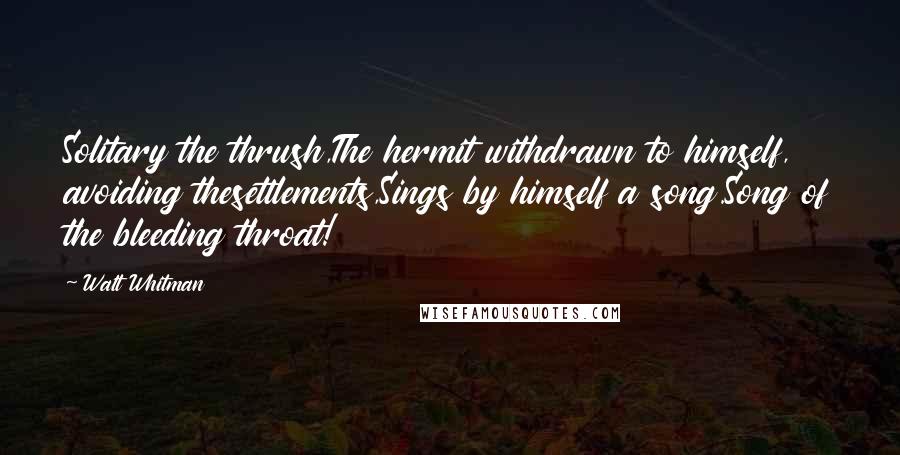 Walt Whitman Quotes: Solitary the thrush,The hermit withdrawn to himself, avoiding thesettlements,Sings by himself a song.Song of the bleeding throat!