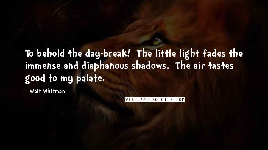 Walt Whitman Quotes: To behold the day-break!  The little light fades the immense and diaphanous shadows,  The air tastes good to my palate.