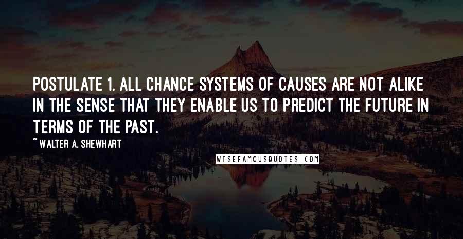 Walter A. Shewhart Quotes: Postulate 1. All chance systems of causes are not alike in the sense that they enable us to predict the future in terms of the past.