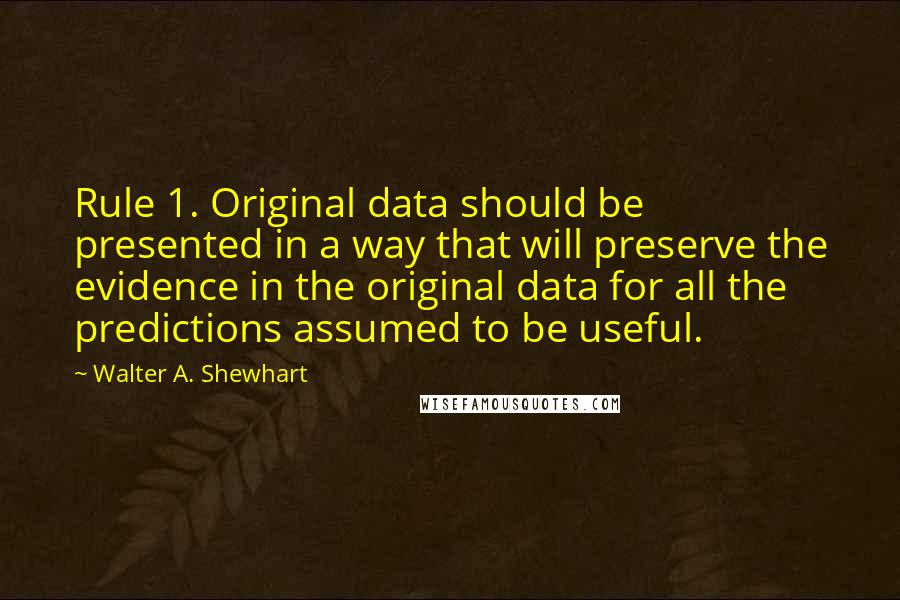 Walter A. Shewhart Quotes: Rule 1. Original data should be presented in a way that will preserve the evidence in the original data for all the predictions assumed to be useful.