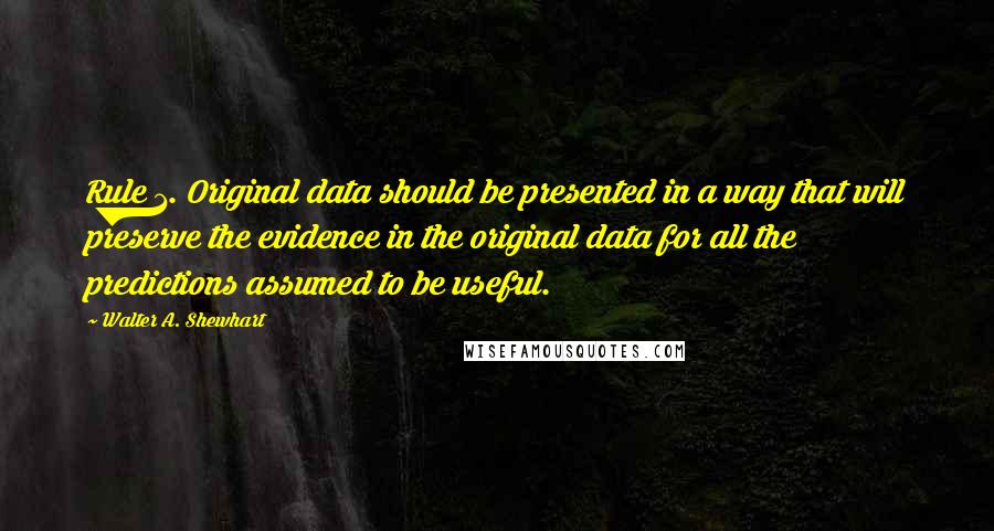 Walter A. Shewhart Quotes: Rule 1. Original data should be presented in a way that will preserve the evidence in the original data for all the predictions assumed to be useful.