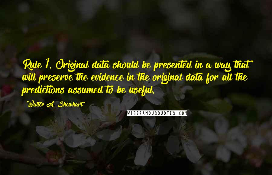 Walter A. Shewhart Quotes: Rule 1. Original data should be presented in a way that will preserve the evidence in the original data for all the predictions assumed to be useful.