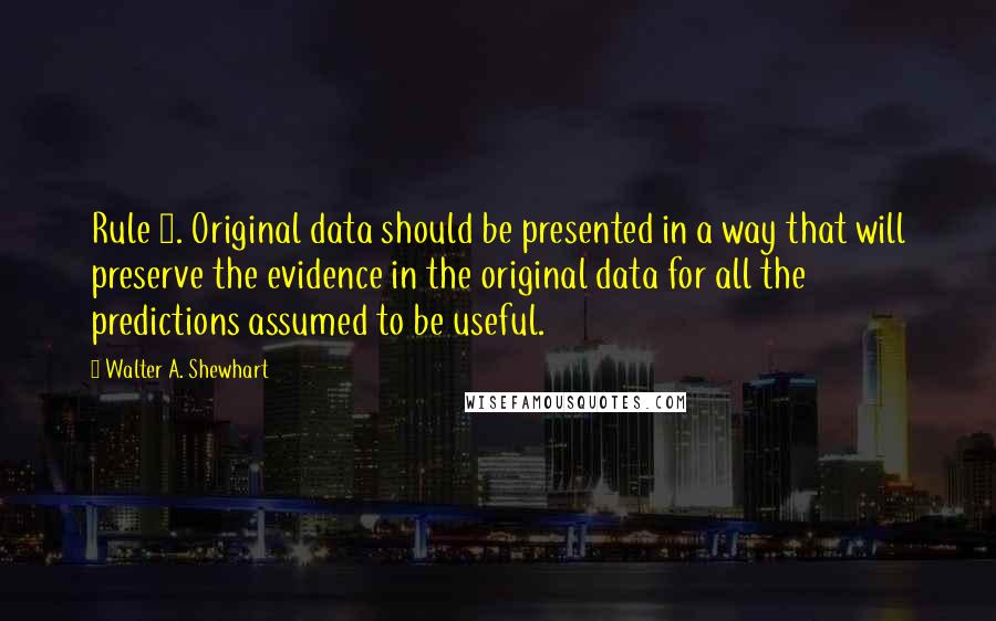 Walter A. Shewhart Quotes: Rule 1. Original data should be presented in a way that will preserve the evidence in the original data for all the predictions assumed to be useful.