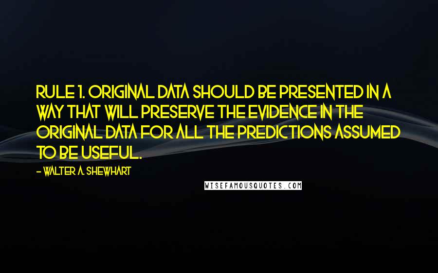 Walter A. Shewhart Quotes: Rule 1. Original data should be presented in a way that will preserve the evidence in the original data for all the predictions assumed to be useful.