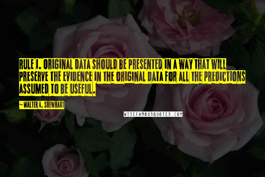 Walter A. Shewhart Quotes: Rule 1. Original data should be presented in a way that will preserve the evidence in the original data for all the predictions assumed to be useful.