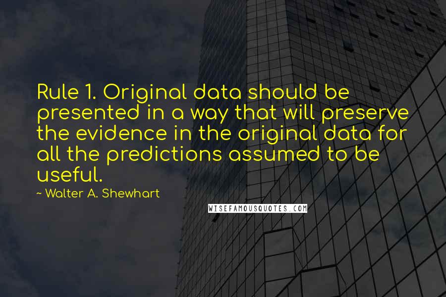 Walter A. Shewhart Quotes: Rule 1. Original data should be presented in a way that will preserve the evidence in the original data for all the predictions assumed to be useful.
