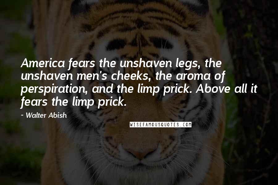 Walter Abish Quotes: America fears the unshaven legs, the unshaven men's cheeks, the aroma of perspiration, and the limp prick. Above all it fears the limp prick.