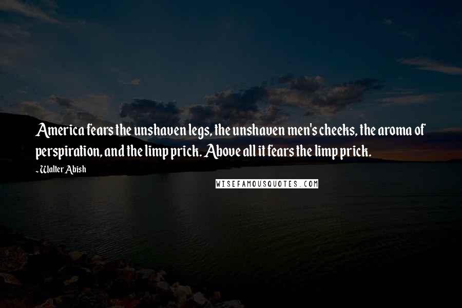 Walter Abish Quotes: America fears the unshaven legs, the unshaven men's cheeks, the aroma of perspiration, and the limp prick. Above all it fears the limp prick.