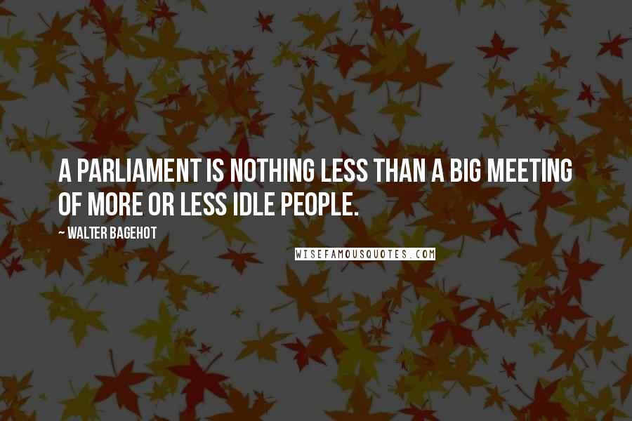 Walter Bagehot Quotes: A Parliament is nothing less than a big meeting of more or less idle people.