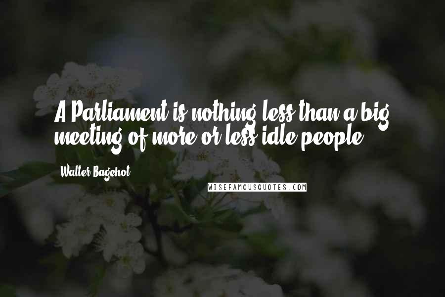 Walter Bagehot Quotes: A Parliament is nothing less than a big meeting of more or less idle people.