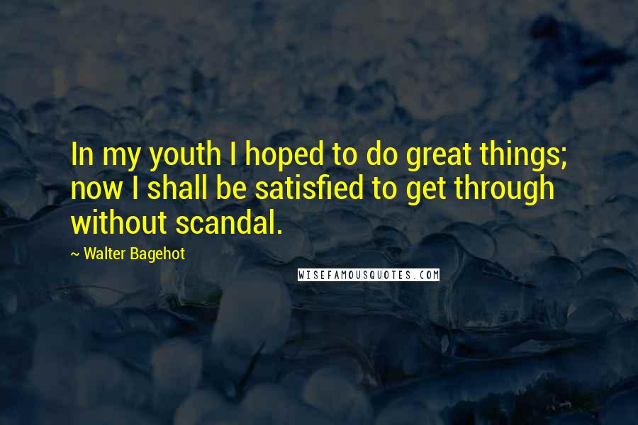 Walter Bagehot Quotes: In my youth I hoped to do great things; now I shall be satisfied to get through without scandal.