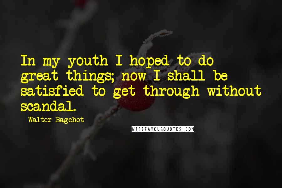 Walter Bagehot Quotes: In my youth I hoped to do great things; now I shall be satisfied to get through without scandal.