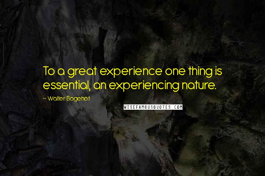Walter Bagehot Quotes: To a great experience one thing is essential, an experiencing nature.