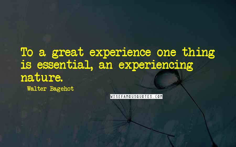 Walter Bagehot Quotes: To a great experience one thing is essential, an experiencing nature.