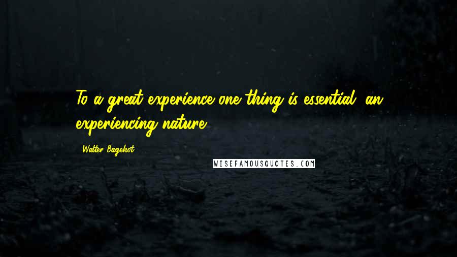 Walter Bagehot Quotes: To a great experience one thing is essential, an experiencing nature.