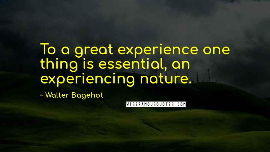 Walter Bagehot Quotes: To a great experience one thing is essential, an experiencing nature.