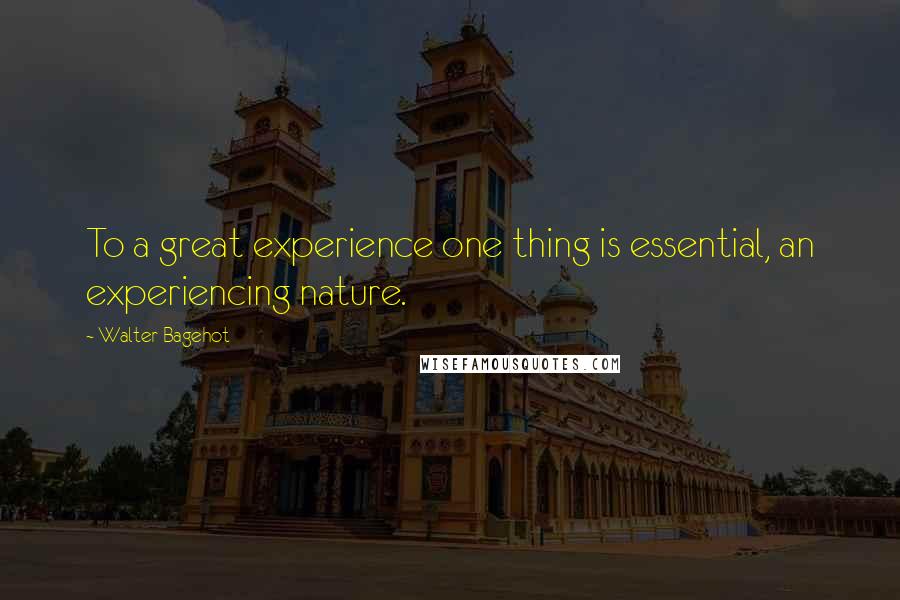 Walter Bagehot Quotes: To a great experience one thing is essential, an experiencing nature.