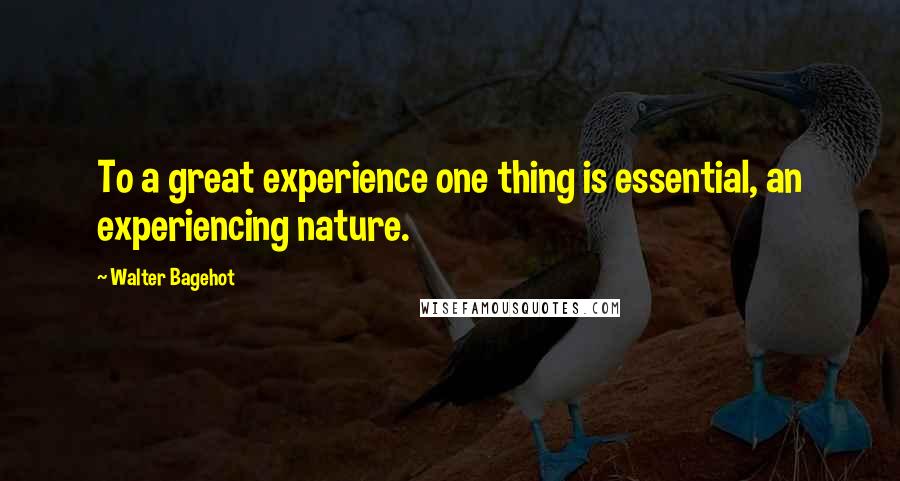 Walter Bagehot Quotes: To a great experience one thing is essential, an experiencing nature.