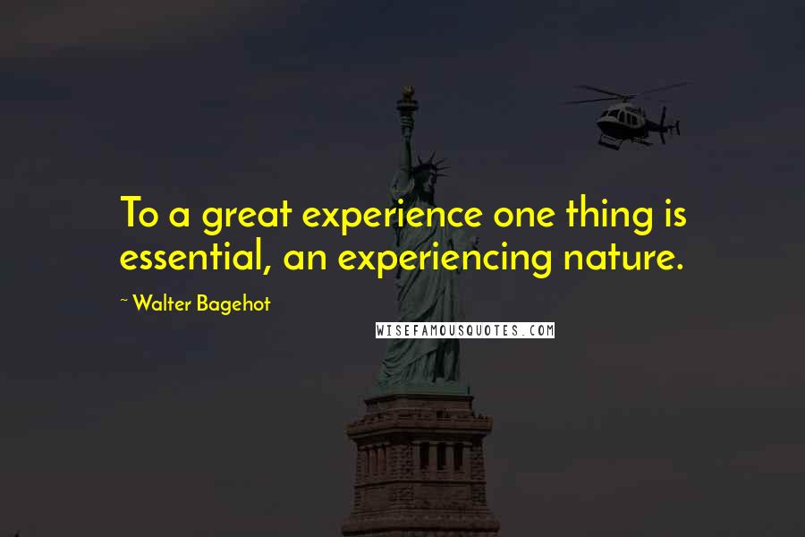 Walter Bagehot Quotes: To a great experience one thing is essential, an experiencing nature.