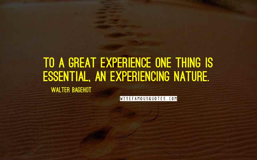 Walter Bagehot Quotes: To a great experience one thing is essential, an experiencing nature.