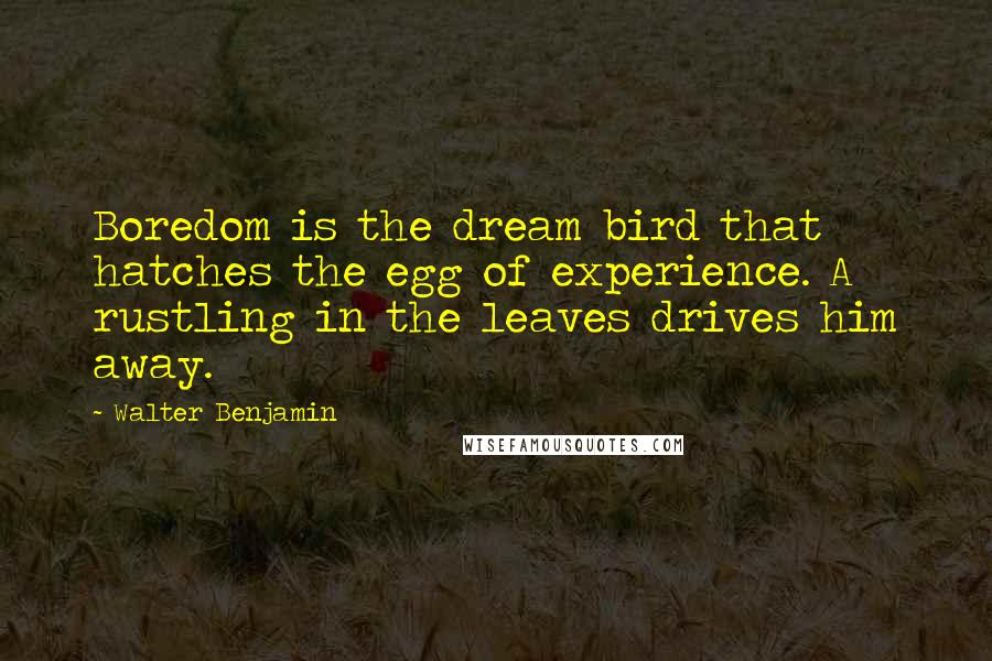 Walter Benjamin Quotes: Boredom is the dream bird that hatches the egg of experience. A rustling in the leaves drives him away.