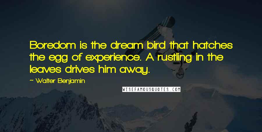 Walter Benjamin Quotes: Boredom is the dream bird that hatches the egg of experience. A rustling in the leaves drives him away.