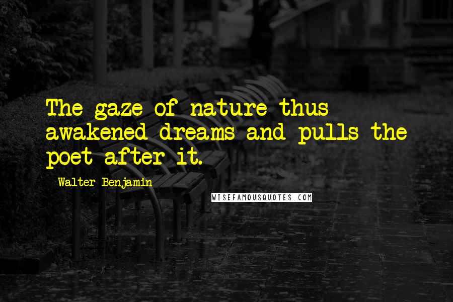 Walter Benjamin Quotes: The gaze of nature thus awakened dreams and pulls the poet after it.