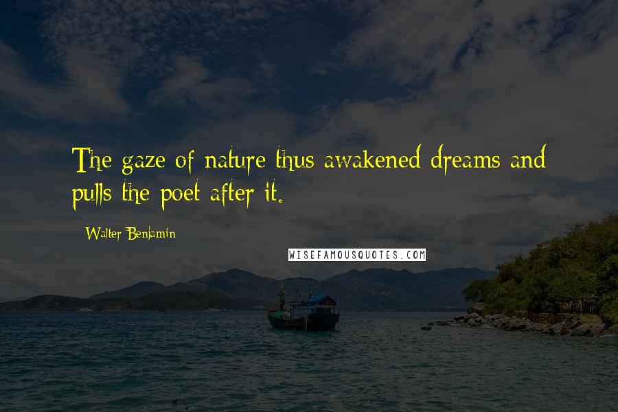 Walter Benjamin Quotes: The gaze of nature thus awakened dreams and pulls the poet after it.