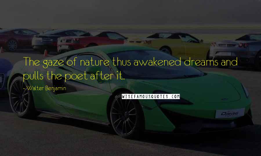 Walter Benjamin Quotes: The gaze of nature thus awakened dreams and pulls the poet after it.