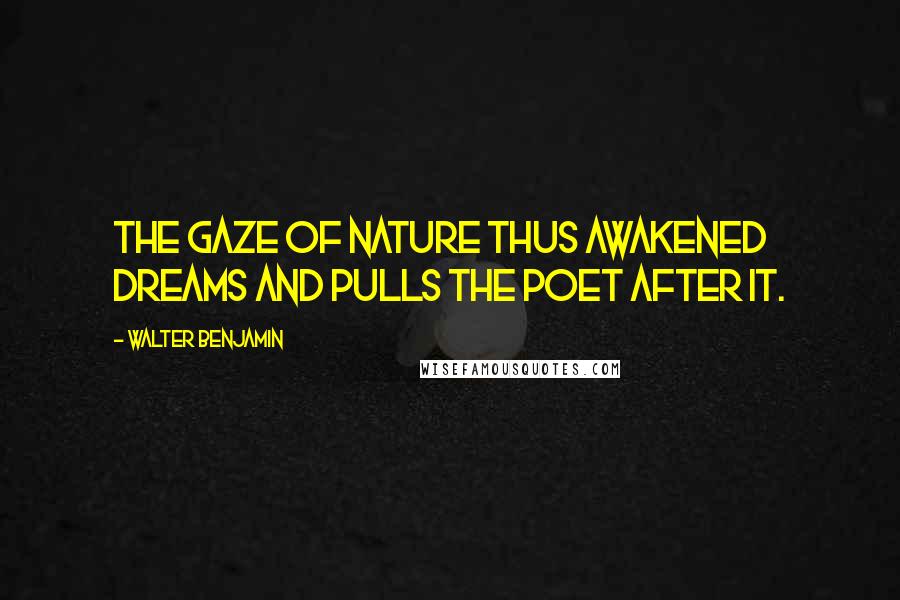 Walter Benjamin Quotes: The gaze of nature thus awakened dreams and pulls the poet after it.