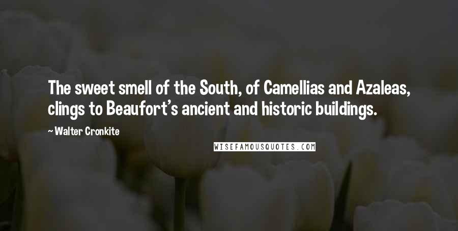 Walter Cronkite Quotes: The sweet smell of the South, of Camellias and Azaleas, clings to Beaufort's ancient and historic buildings.