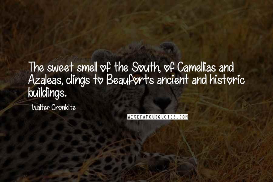 Walter Cronkite Quotes: The sweet smell of the South, of Camellias and Azaleas, clings to Beaufort's ancient and historic buildings.