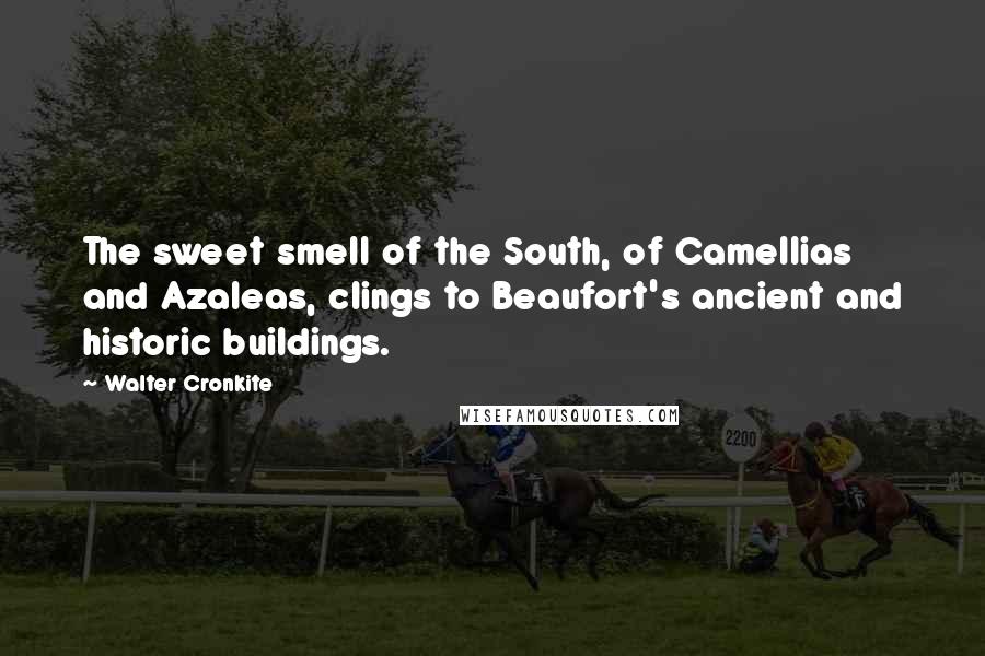 Walter Cronkite Quotes: The sweet smell of the South, of Camellias and Azaleas, clings to Beaufort's ancient and historic buildings.