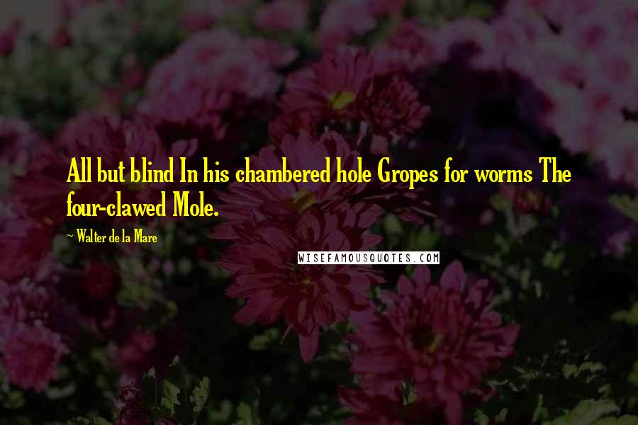 Walter De La Mare Quotes: All but blind In his chambered hole Gropes for worms The four-clawed Mole.