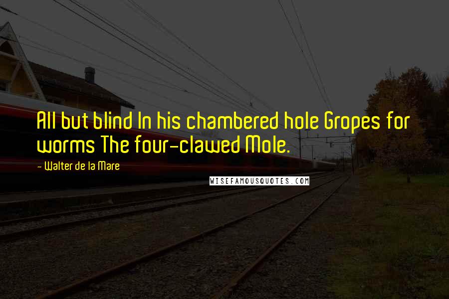 Walter De La Mare Quotes: All but blind In his chambered hole Gropes for worms The four-clawed Mole.