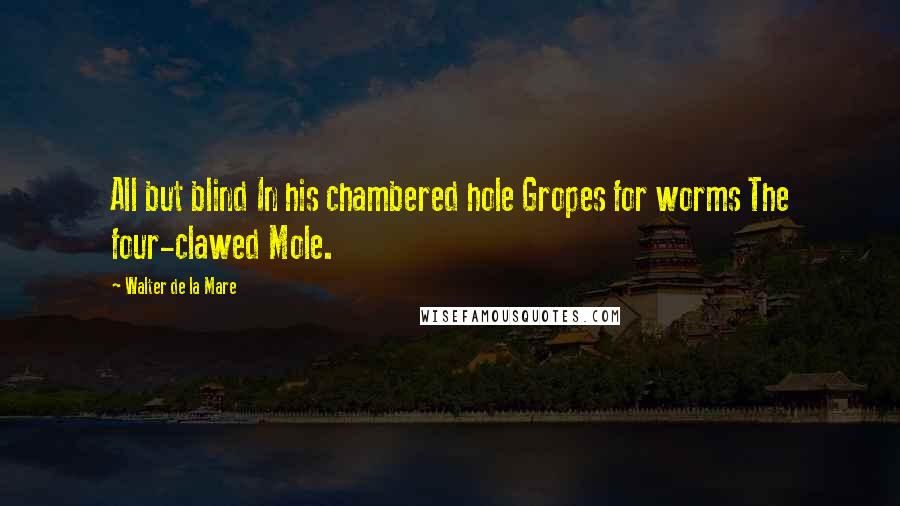 Walter De La Mare Quotes: All but blind In his chambered hole Gropes for worms The four-clawed Mole.