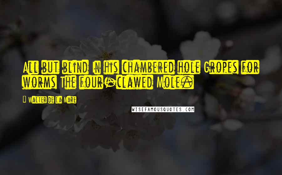 Walter De La Mare Quotes: All but blind In his chambered hole Gropes for worms The four-clawed Mole.