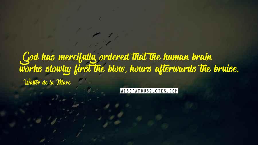 Walter De La Mare Quotes: God has mercifully ordered that the human brain works slowly; first the blow, hours afterwards the bruise.