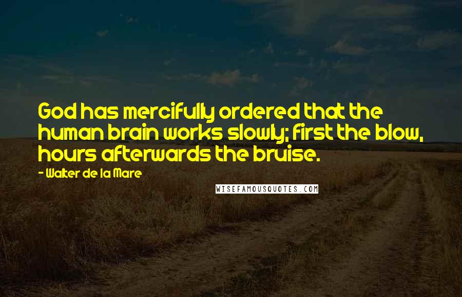 Walter De La Mare Quotes: God has mercifully ordered that the human brain works slowly; first the blow, hours afterwards the bruise.