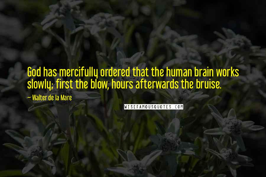 Walter De La Mare Quotes: God has mercifully ordered that the human brain works slowly; first the blow, hours afterwards the bruise.