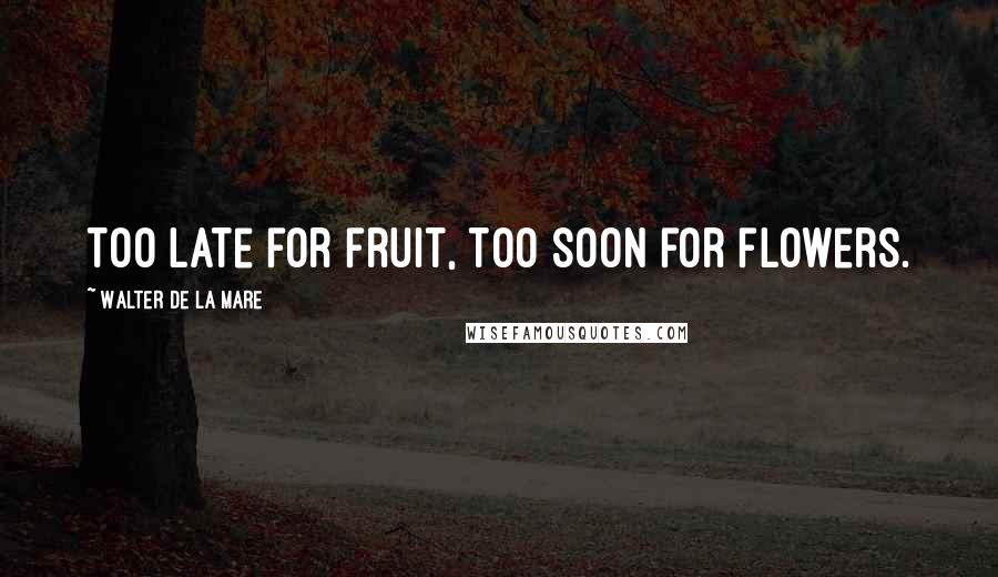 Walter De La Mare Quotes: Too late for fruit, too soon for flowers.