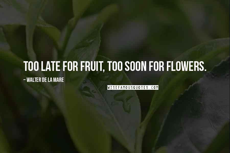 Walter De La Mare Quotes: Too late for fruit, too soon for flowers.