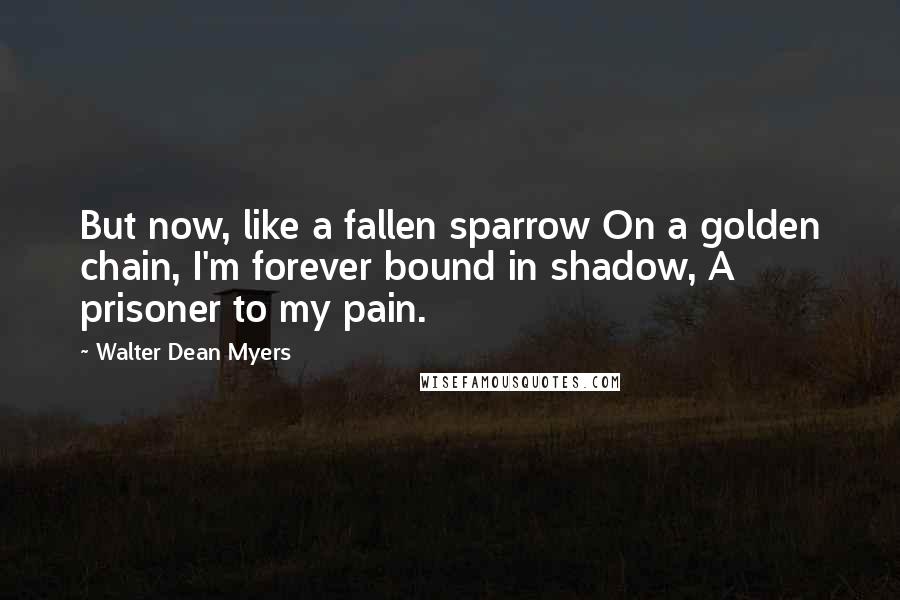 Walter Dean Myers Quotes: But now, like a fallen sparrow On a golden chain, I'm forever bound in shadow, A prisoner to my pain.