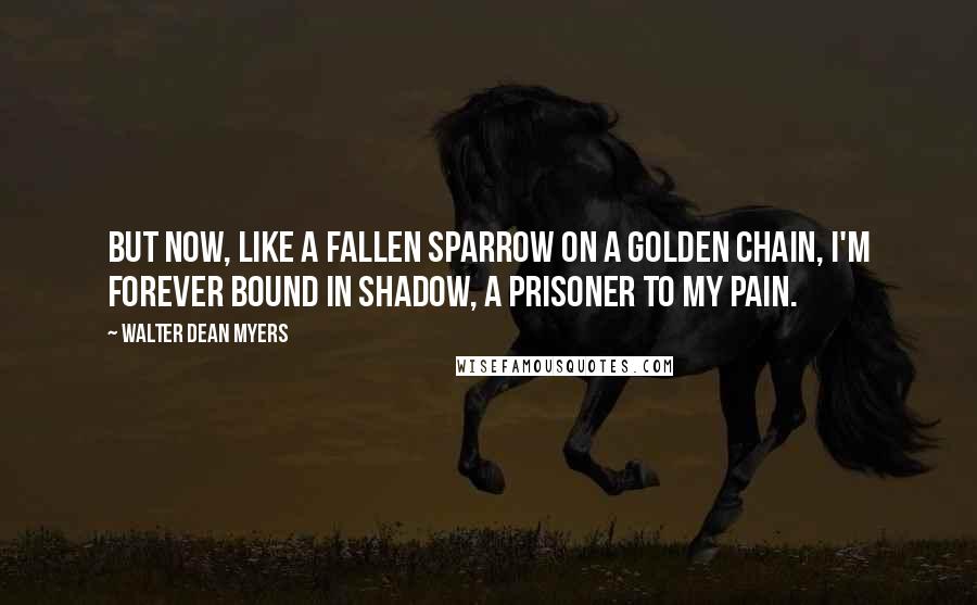 Walter Dean Myers Quotes: But now, like a fallen sparrow On a golden chain, I'm forever bound in shadow, A prisoner to my pain.