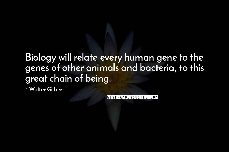 Walter Gilbert Quotes: Biology will relate every human gene to the genes of other animals and bacteria, to this great chain of being.