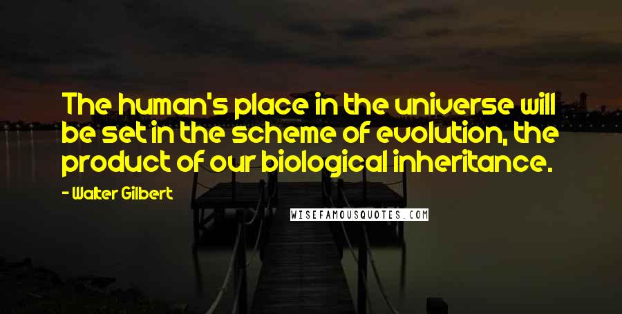 Walter Gilbert Quotes: The human's place in the universe will be set in the scheme of evolution, the product of our biological inheritance.