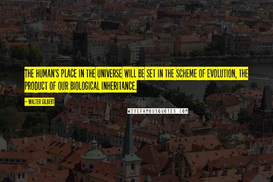 Walter Gilbert Quotes: The human's place in the universe will be set in the scheme of evolution, the product of our biological inheritance.